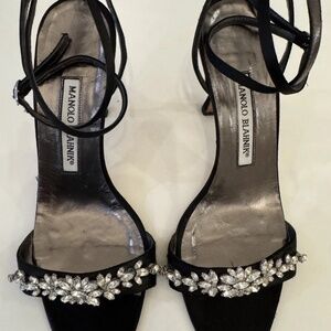 Manolo Blahnik Black Satin Sandals Size 37 Made In Italy